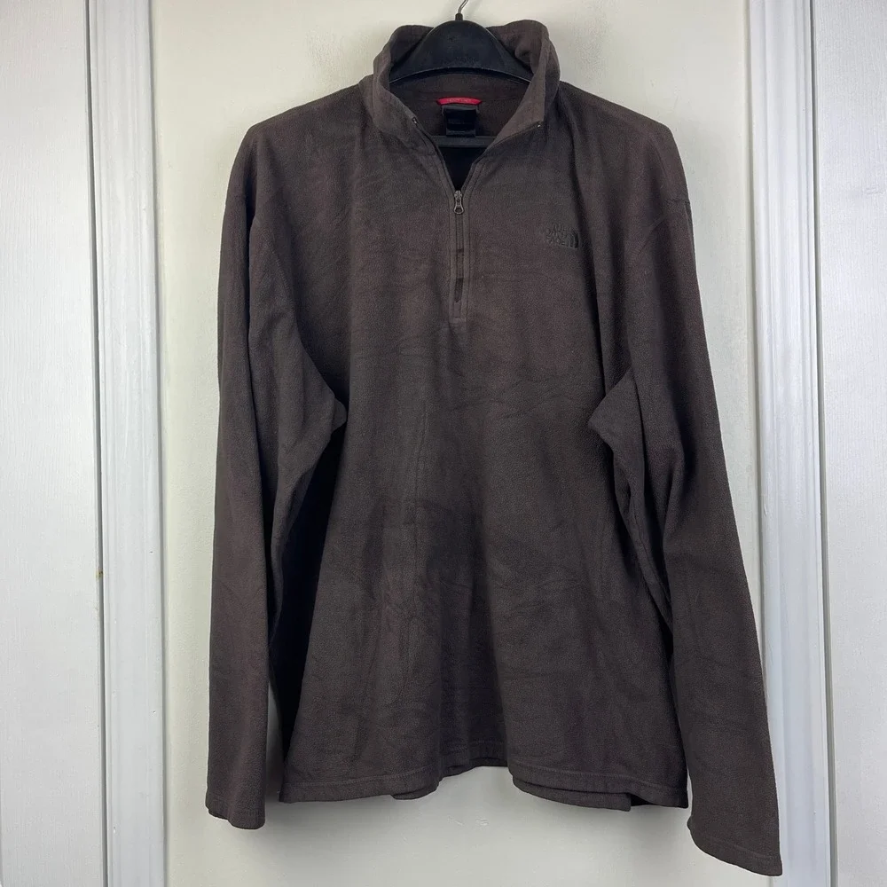 The North Face Polartec Fleece 1/4 Zip Pullover‎ Mens XL Mock Neck Brown Logo